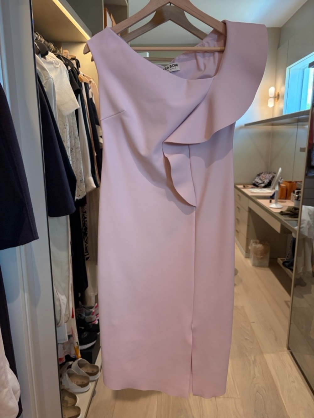 Chiara Boni Pastel Pink One-Shoulder Ruffle Dress